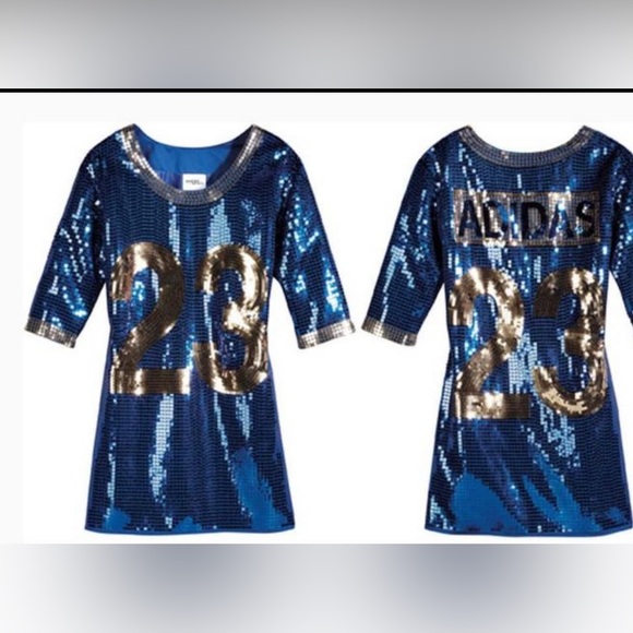 $450 MSRP Adidas Originals x Jeremy Scott Sequin Blue Jersey Football Dress RARE - Picture 4 of 4